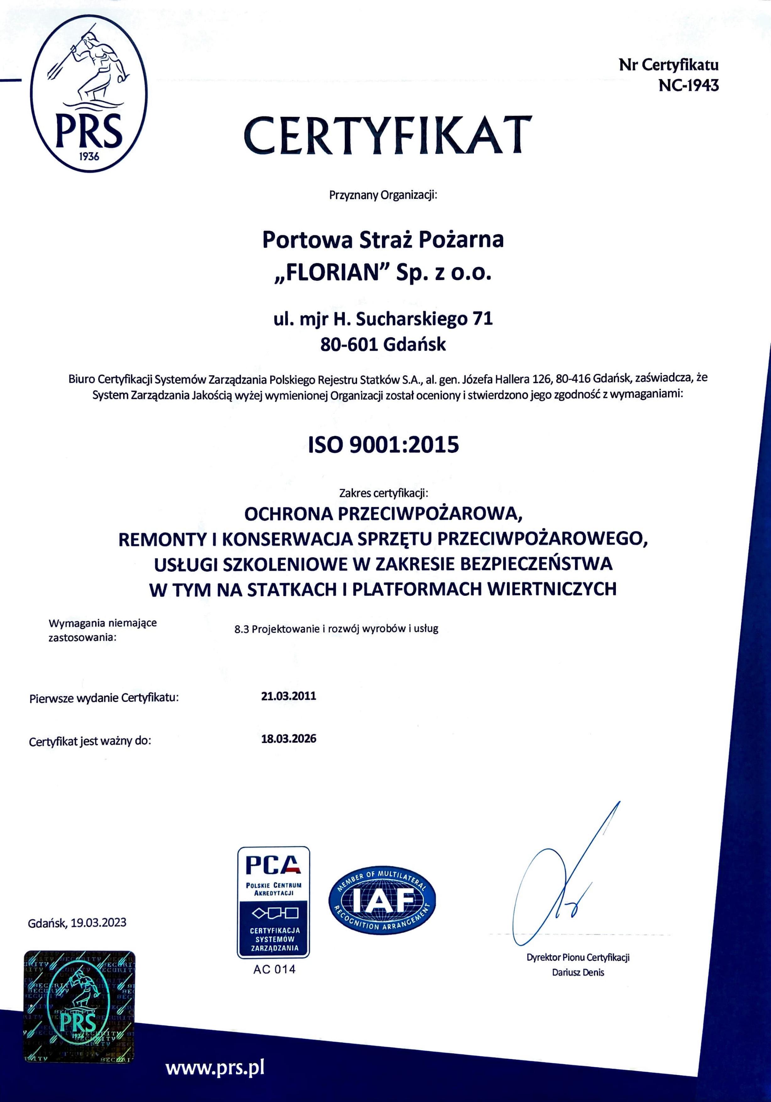 ISO 9001 DLA PSP FLORIAN